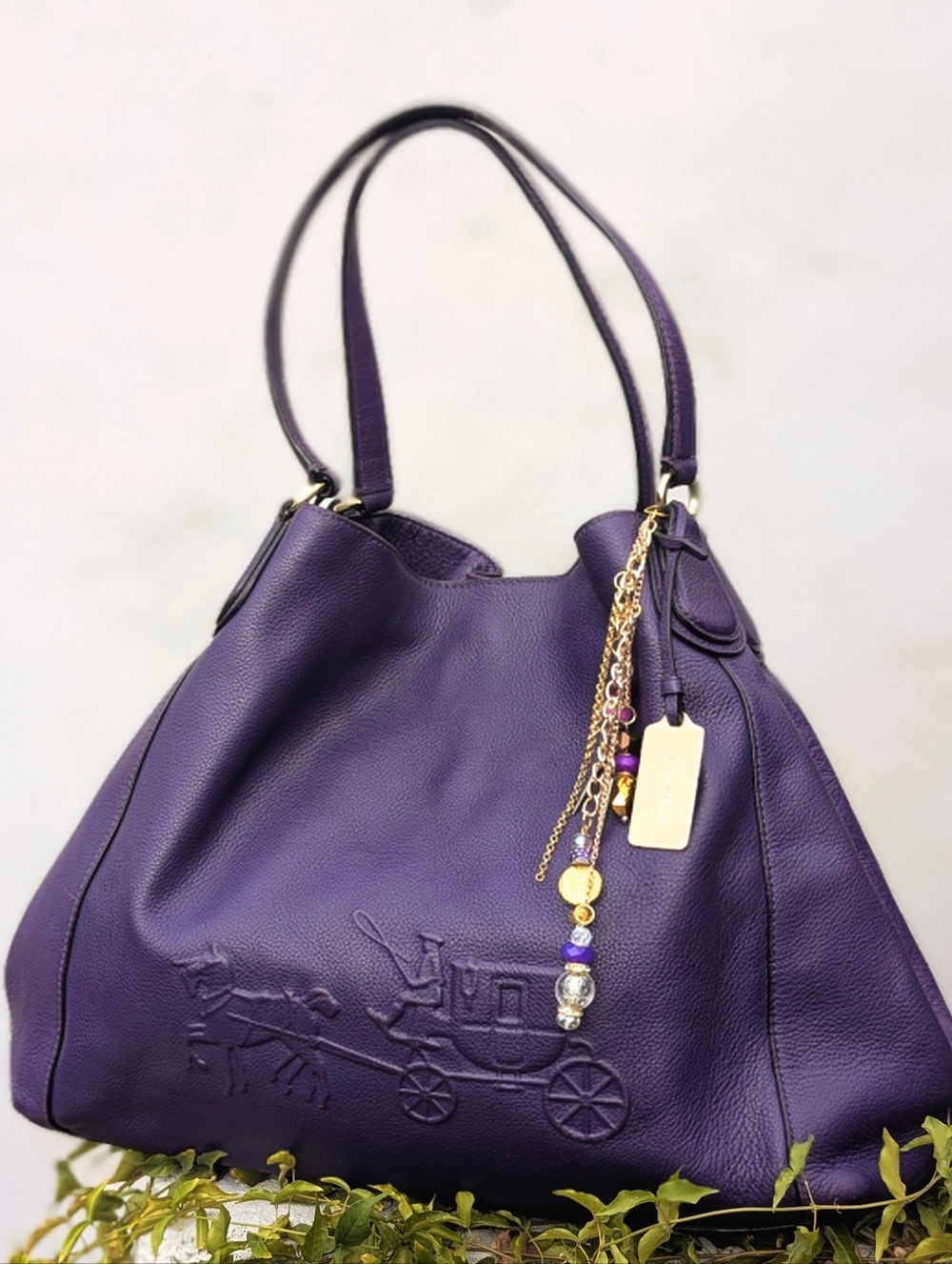Edie 33727 Horse Carriage Logo Embossed Shoulder Tote Bag Purse Purple Violet - Picture 14 of 14